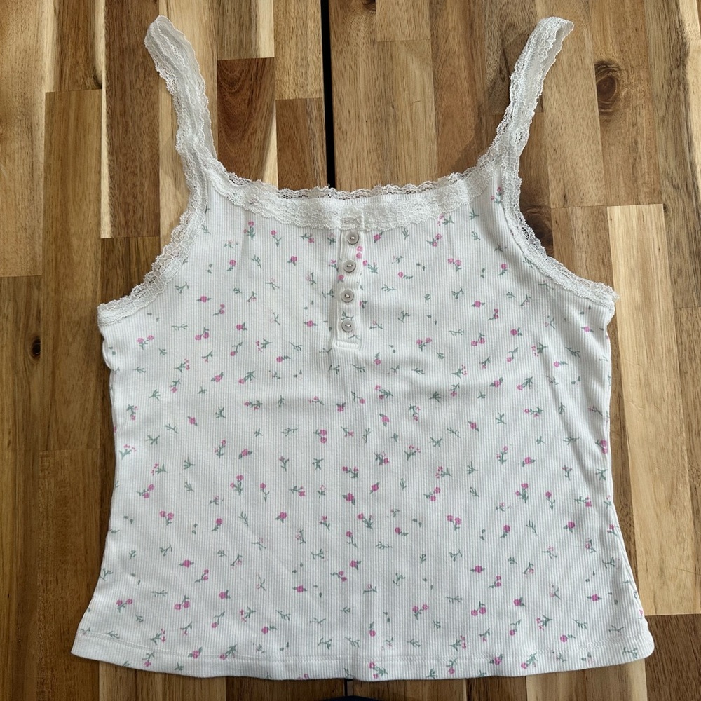 Floral Lace Trim Tank Top